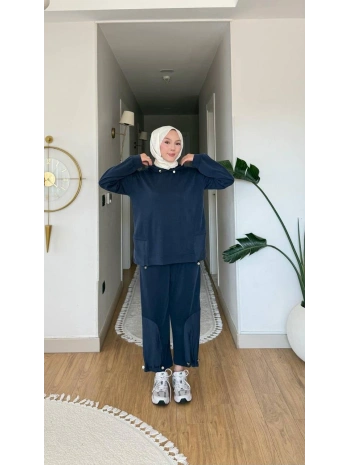 Paraşüt Detaylı Pantolonlu Spor Takım - Lacivert