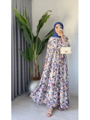 Rana Çiçekli Elbise - Mor