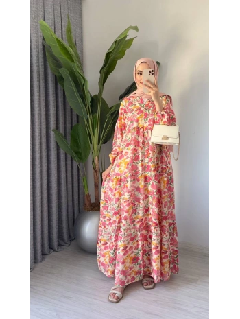 Rana Çiçekli Elbise - Pembe