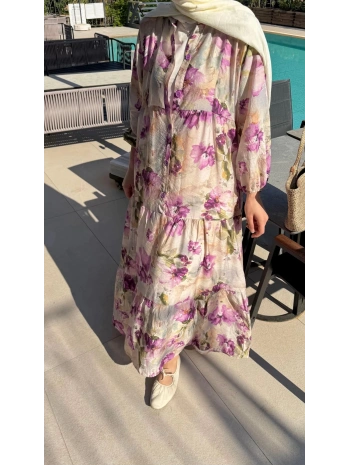 Rana Çiçekli Elbise - Lila