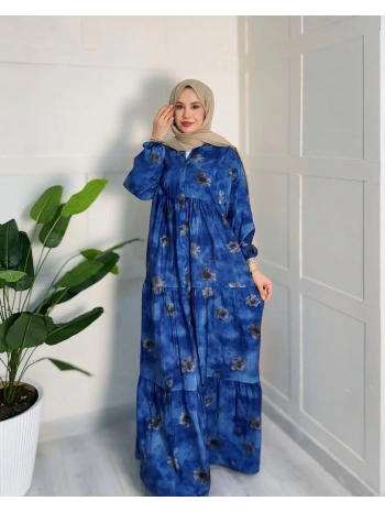 Rana Çiçekli Elbise - Mavi