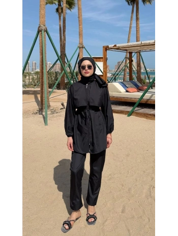 Roba Detaylı Tesettür Mayo - Siyah
