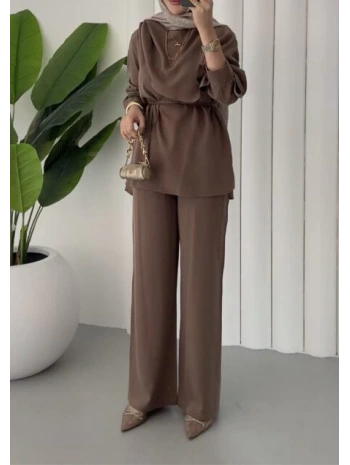 Şal Yaka İkili Takım - Kahverengi