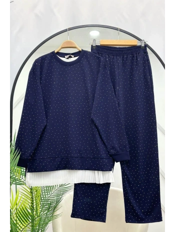 Serpme Taşlı İkili Takım - Lacivert