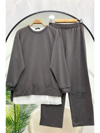 Serpme Taşlı İkili Takım - Gri