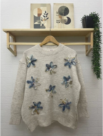 TÜL ÇİÇEKLİ TRİKO KAZAK