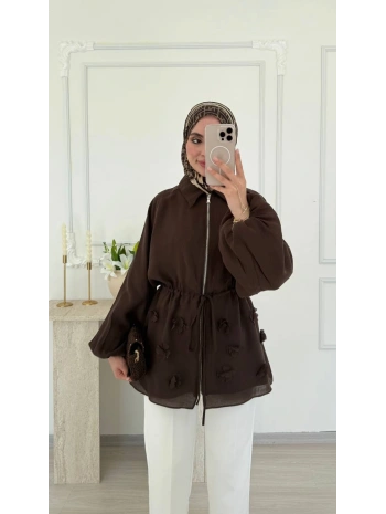 Vual Kumaş Çiçekli Kap - Kahverengi