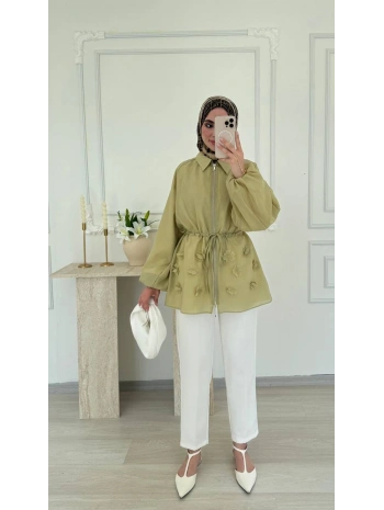Vual Kumaş Çiçekli Kap - Yeşil