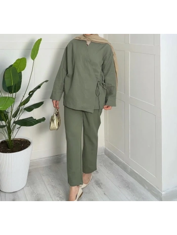 Yandan Bağlamalı Kimonulu Keten Takım