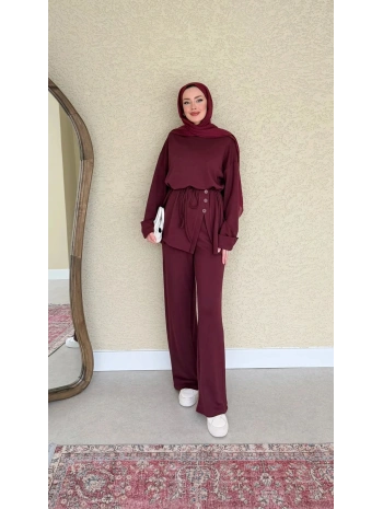 Yandan Düğmeli Takım - Bordo