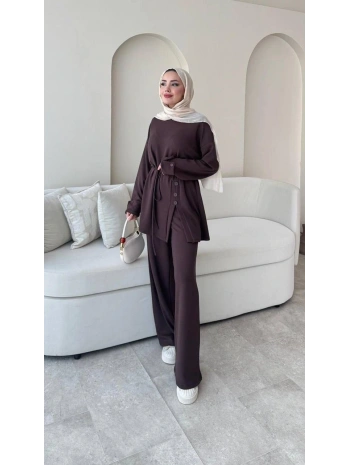 Yandan Düğmeli Takım - Kahverengi
