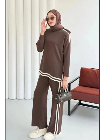 Yandan Şeritli Takım - Kahverengi