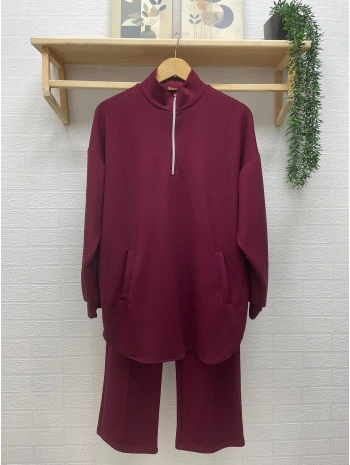 Yarım Fermuarlı Takım - Bordo