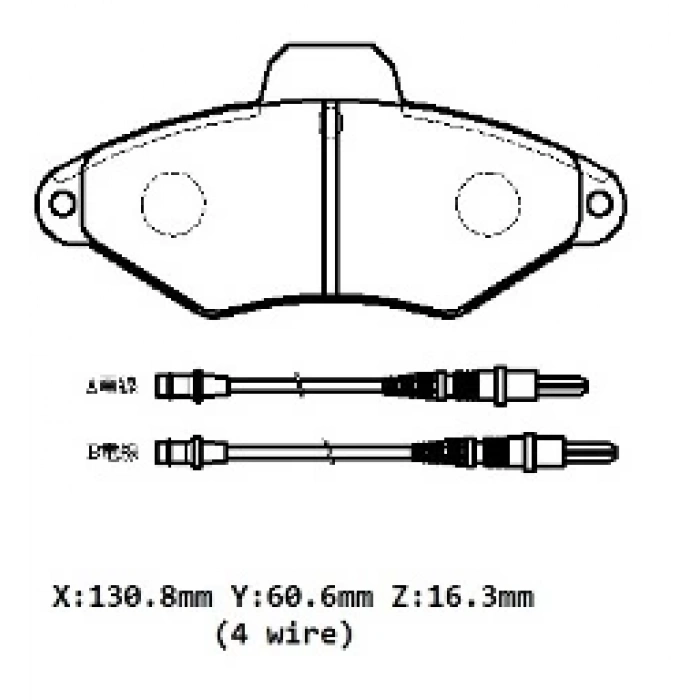 CITROEN XANTIA- 93/98; ÖN FREN BALATASI (4 KABLOLU) (DİSK)(130,8X60,6X16,3)(BRAMAX)