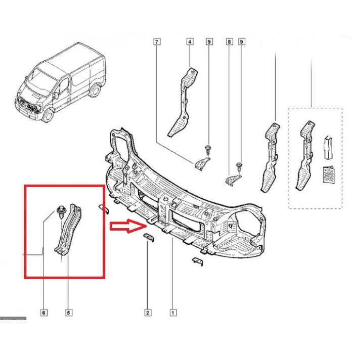 OPEL VIVARO- 04/08; ÖN PANEL ORTA PARÇA (DESTEK SACI) (EAGLE BODY)