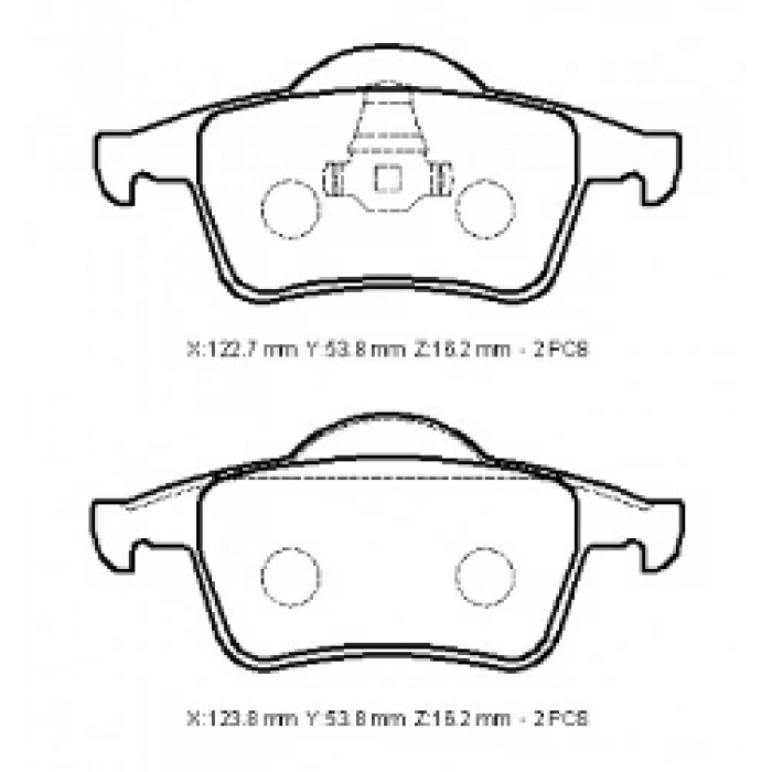 VOLVO S60- 00/04; ARKA FREN BALATASI (KABLOSUZ)(DİSK)(122,7X53,8X16,2/12;3,8X53,8X16,2)(BRAMAX)