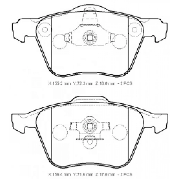 VOLVO V70- 00/04; ÖN FREN BALATASI (KABLOSUZ)(DİSK)(155,2X72,3X18,6/15;6,4X71,6X17)(BRAMAX)
