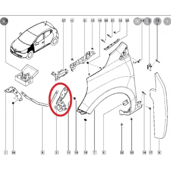 RENAULT CLIO- 4- SPORT TOURER- 16/19; ÖN ÇAMURLUK BAĞLANTI SUPORTU SOL (UÇ KISIM) (SAC) (EAGLE BODY)
