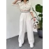 Ekru Çift Kemer Crop Gömlekli İkili Takım
