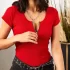 Kırmızı Fermuar Detaylı Likralı Kaşkorse Tshirt