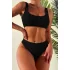 Angelsin Özel Fitilli Kumaş Yüksek Bel Tankini Bikini Takım Siyah