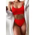 Angelsin Yüksek Bel Fitilli Kumaş Tankini Bikini Takım Kırmızı