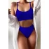 Angelsin Yüksek Bel Fitilli Kumaş Tankini Bikini Takım Saks