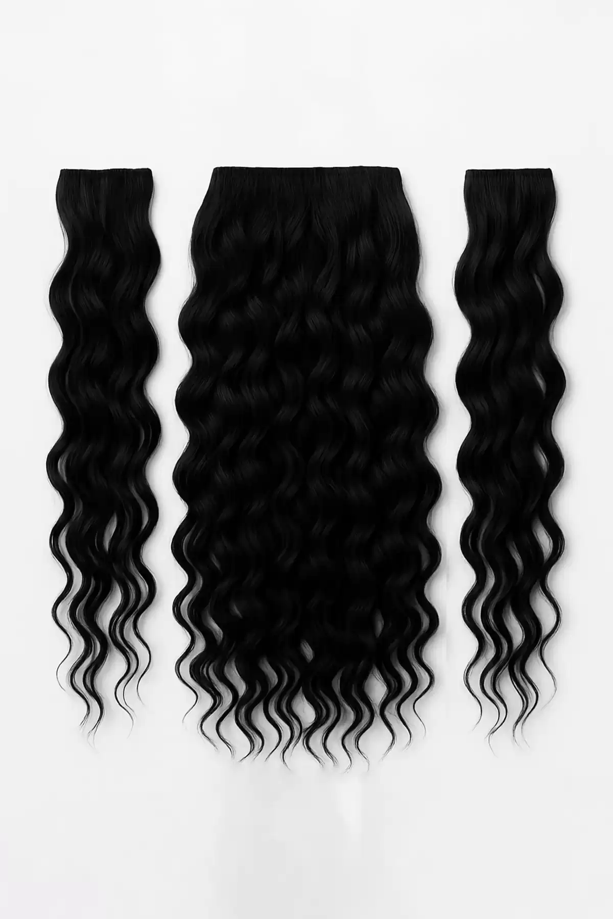 3 Parça Yarımay - Yarım Ay Çıt Çıt Saç / Siyah / Su Dalgası / 60cm - HT1B