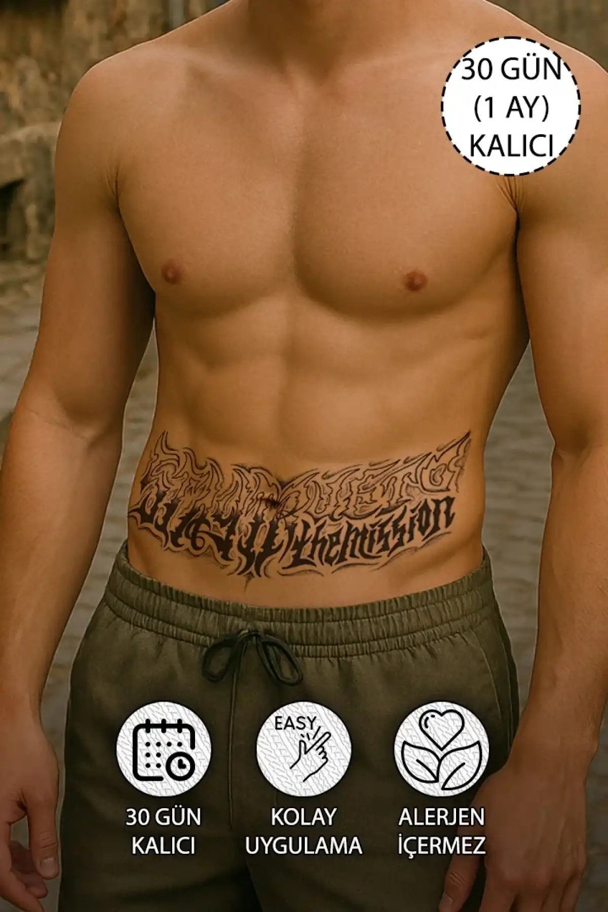 30 Gün / 1 Ay Kalıcı Gangsta Style Göbek - Bel - Jartiyer Dövme Tattoo - 12 Saat Sonra Kararır