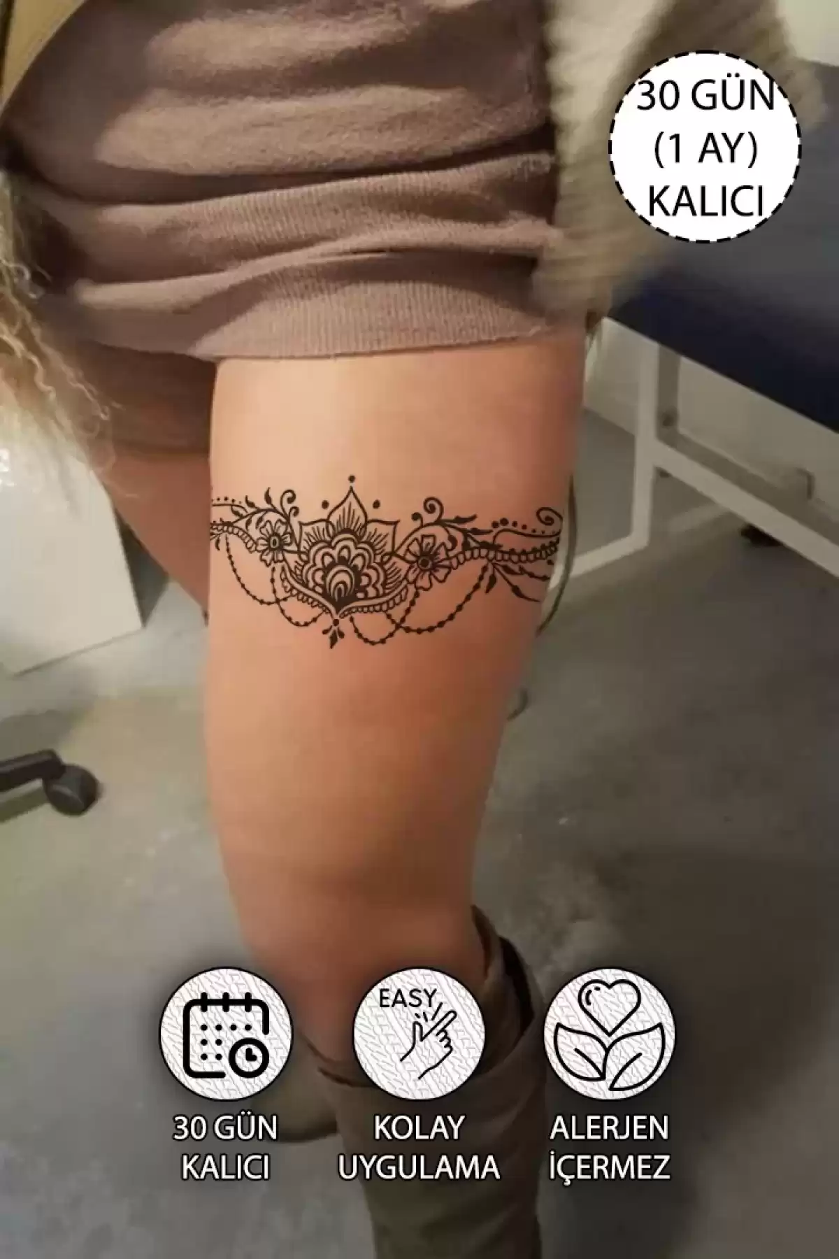 30 Gün / 1 Ay Kalıcı Jartiyer, Göbek, Bel Dövme Tattoo - 12 Saat Sonra Kararır