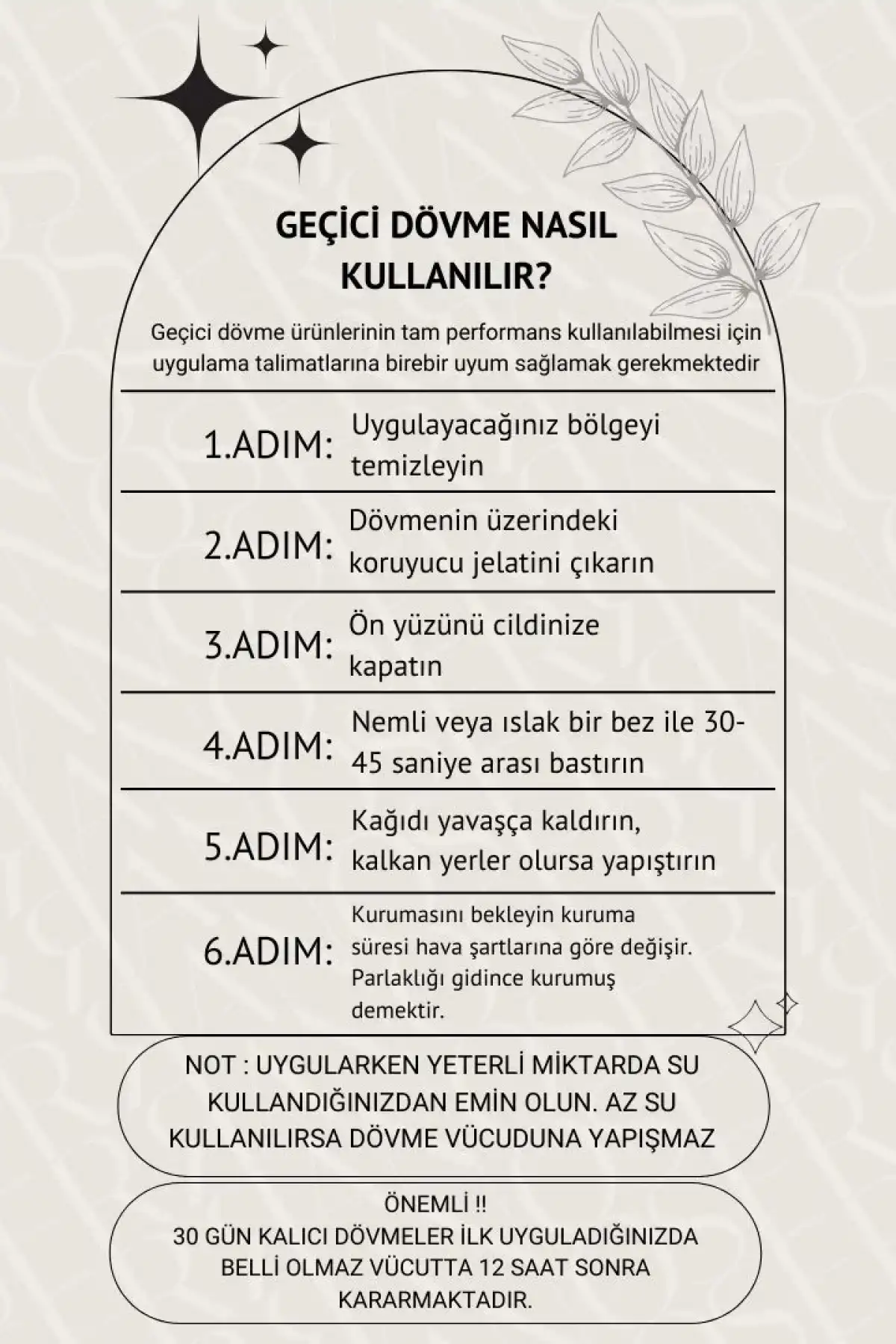 30 Gün / 1 Ay Kalıcı Jartiyer, Göbek, Bel Dövme Tattoo - 12 Saat Sonra Kararır