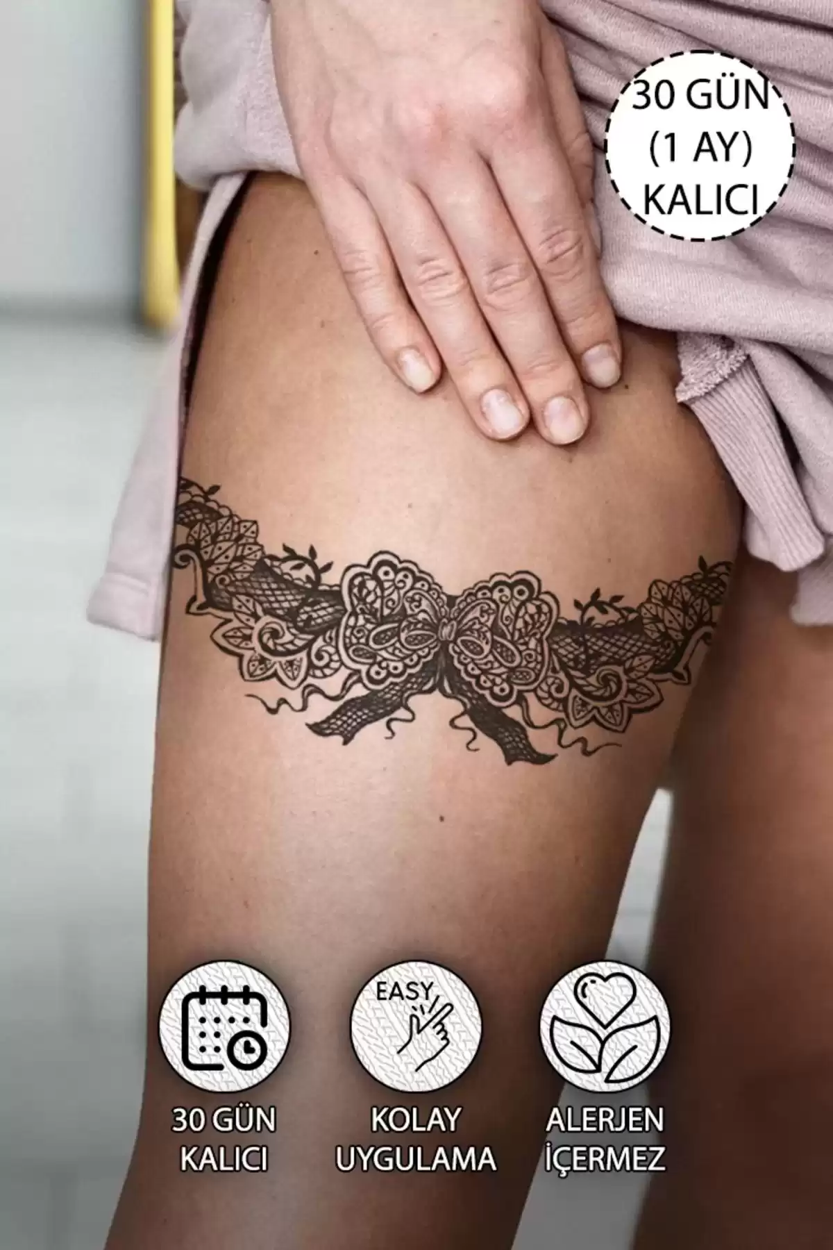 30 Gün / 1 Ay Kalıcı Jartiyer, Göğüs Arası, Sternum Dövme Tattoo - 12 Saat Sonra Kararır
