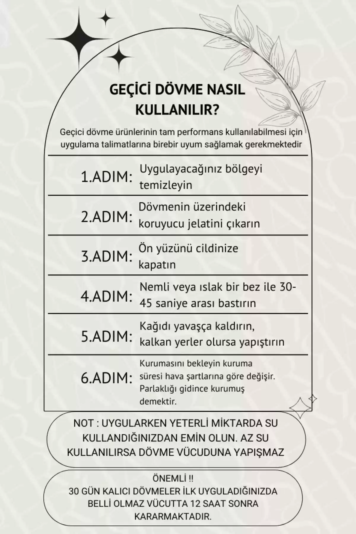 30 Gün / 1 Ay Kalıcı Jartiyer, Göğüs Arası, Sternum Dövme Tattoo - 12 Saat Sonra Kararır