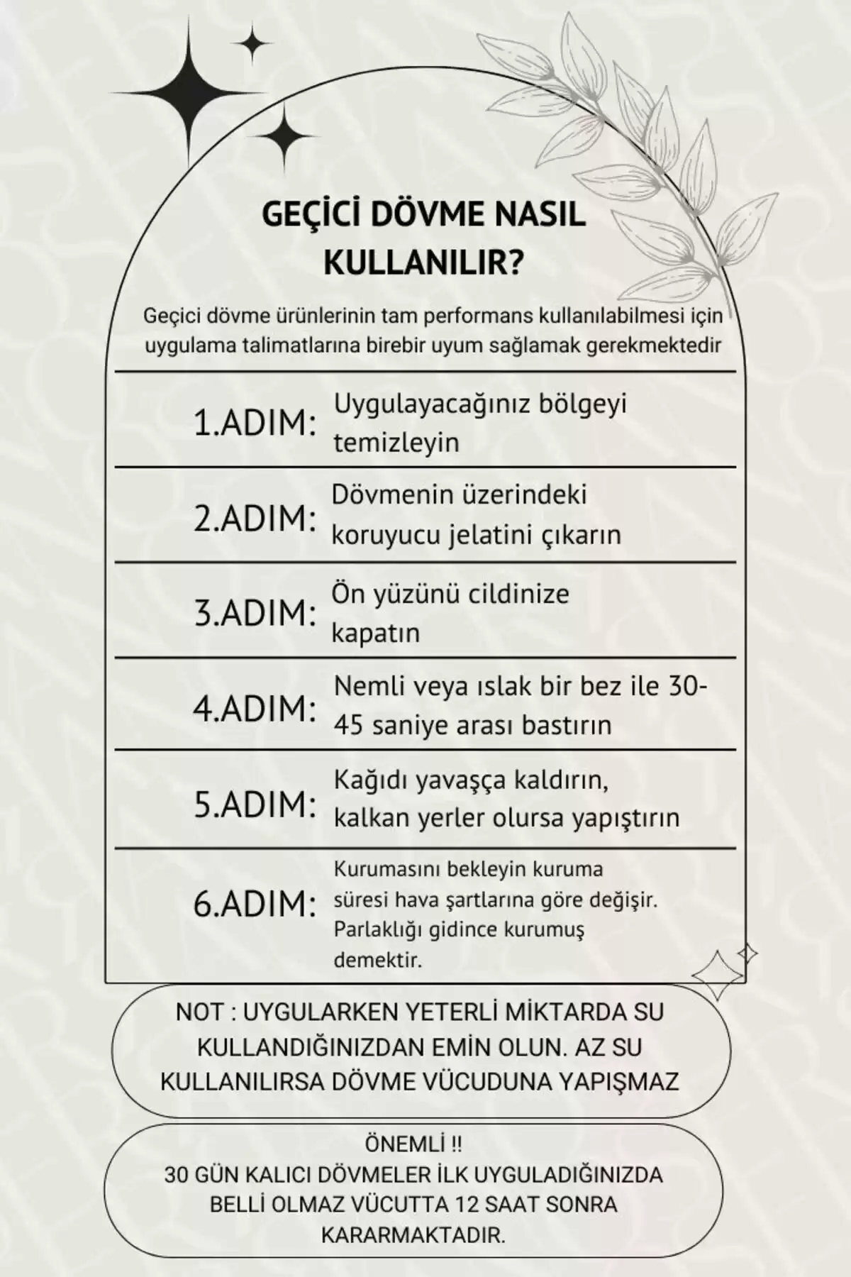 30 Gün / 1 Ay Kalıcı Sternum - Göbek - Bel - Jartiyer Dövme Tattoo - 12 Saat Sonra Kararır