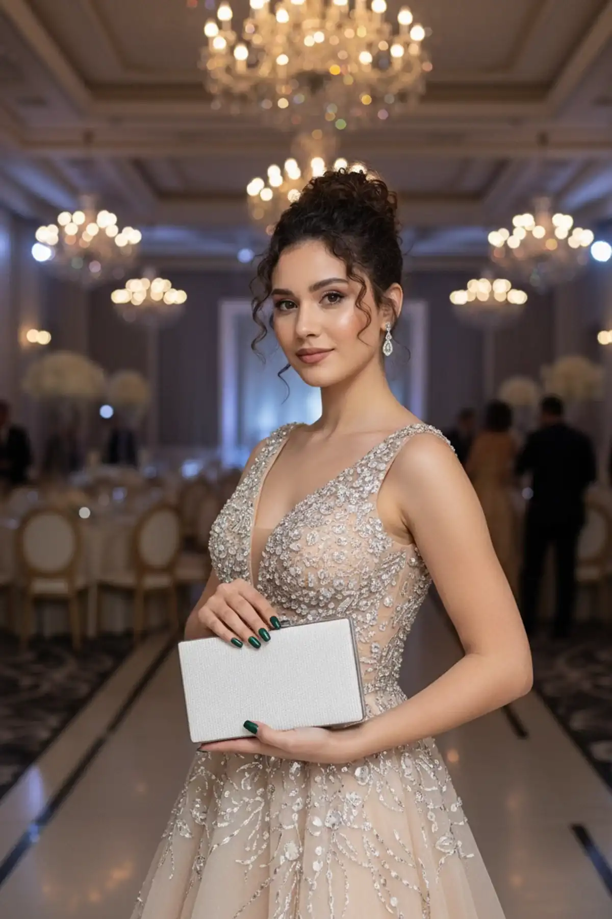 Beyaz Simli Abiye Clutch Çanta – Kadın Gece Davet Portföy Çanta