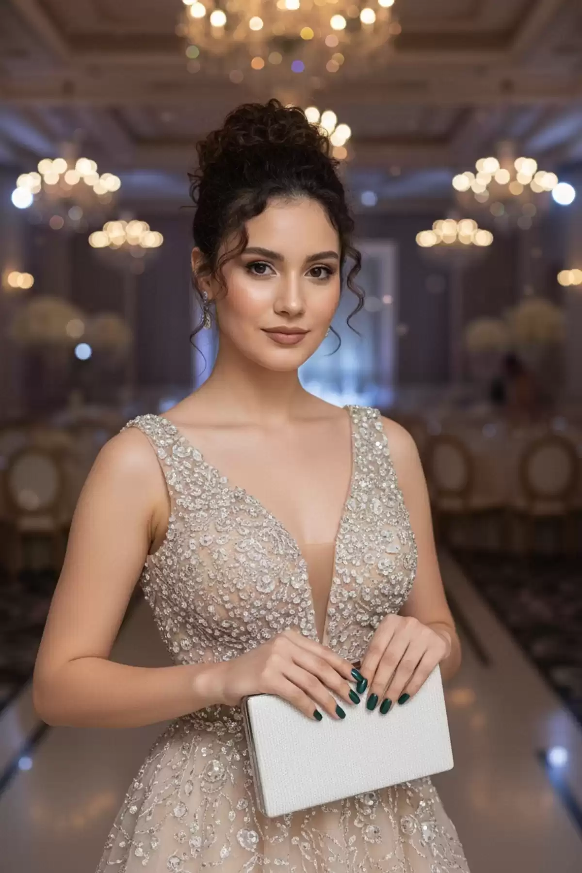 Beyaz Simli Abiye Clutch Çanta – Kadın Gece Davet Portföy Çanta