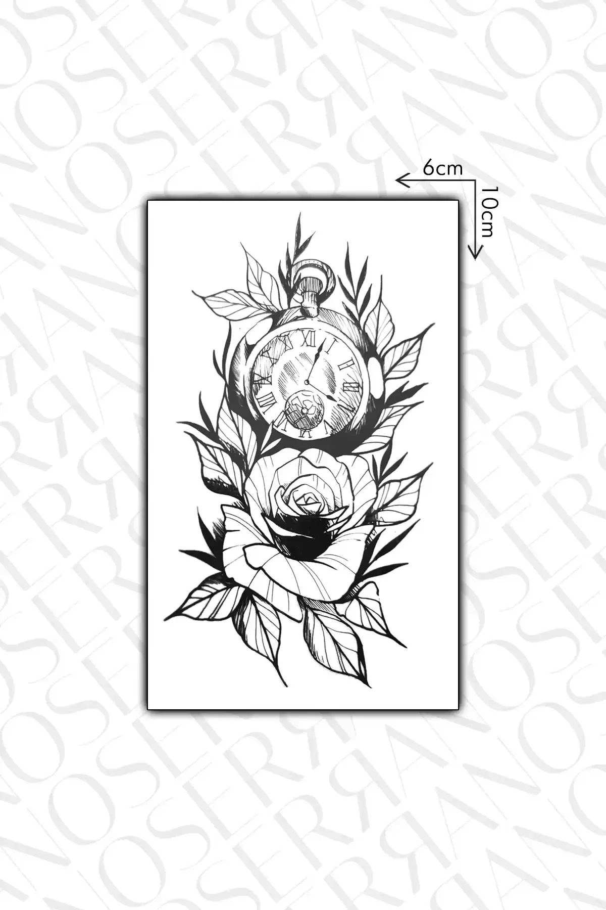 Fleur du Temps Gül ve Saat Geçici Dövme Tattoo - Anında Görünüm - Doğru Uygulanırsa 2 Haftaya Kadar Kalıcı