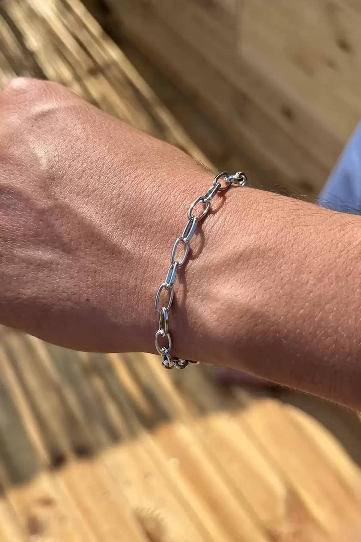 Gümüş Renk Zincir Çelik Erkek Bileklik - İthal Kararmaz Erkek Bileklik