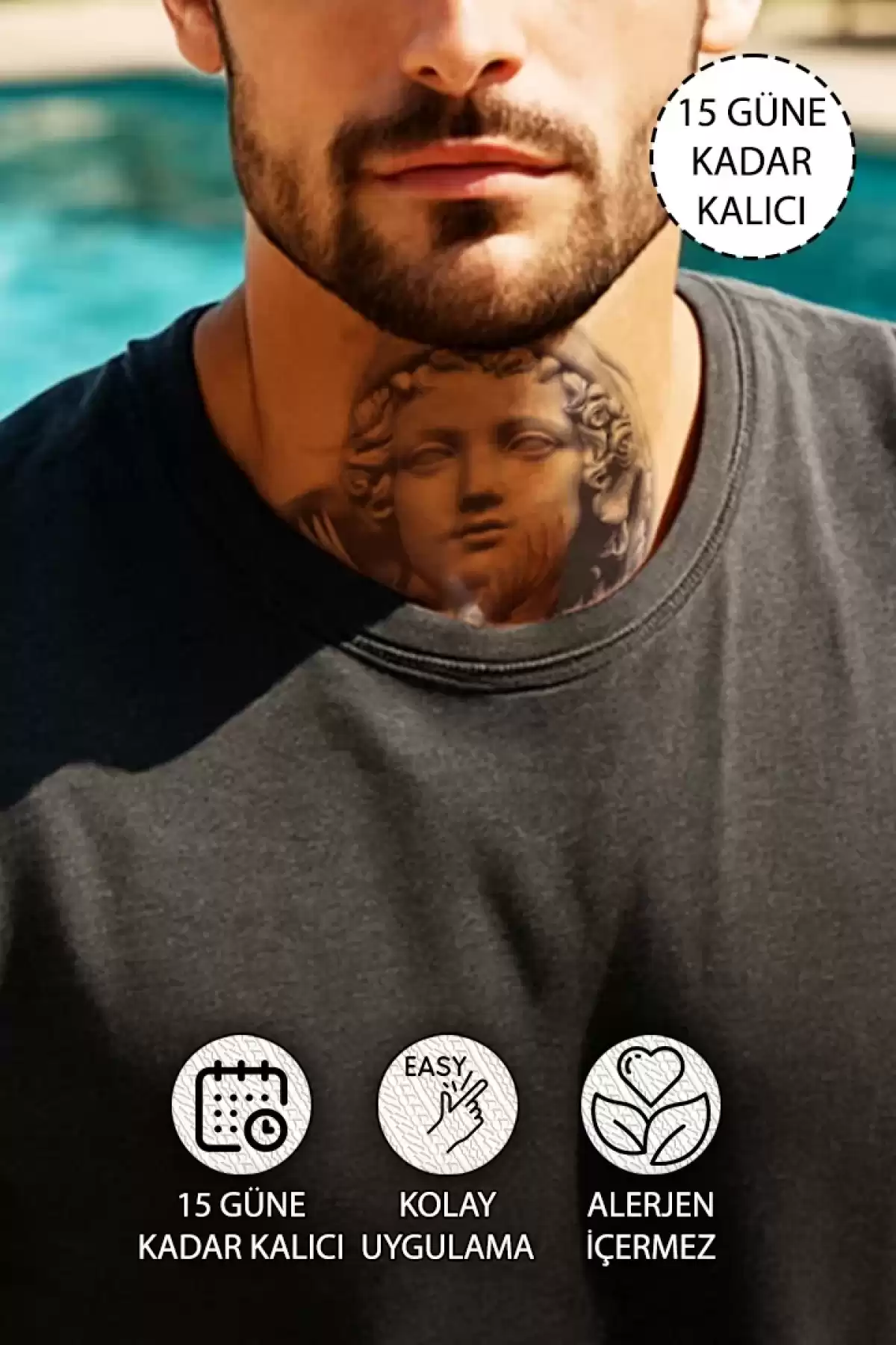 Heykel Geçici Dövme Tattoo - Anında Görünüm - Doğru Uygulanırsa 2 Haftaya Kadar Kalıcı