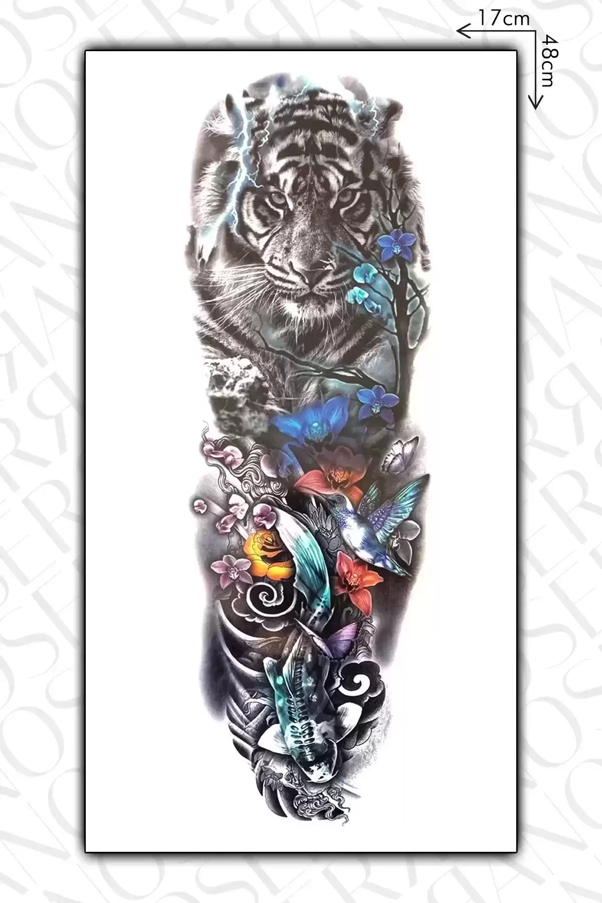 Kaplan Figürlü Kol Kaplama Dövme Tattoo - Anında Görünüm - Doğru Uygulanırsa 2 Haftaya Kadar Kalıcı