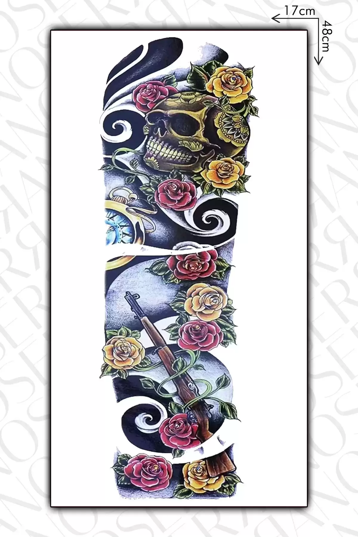 Kurukafa Çiçek Ve Silah Kol Geçici Dövme Tattoo