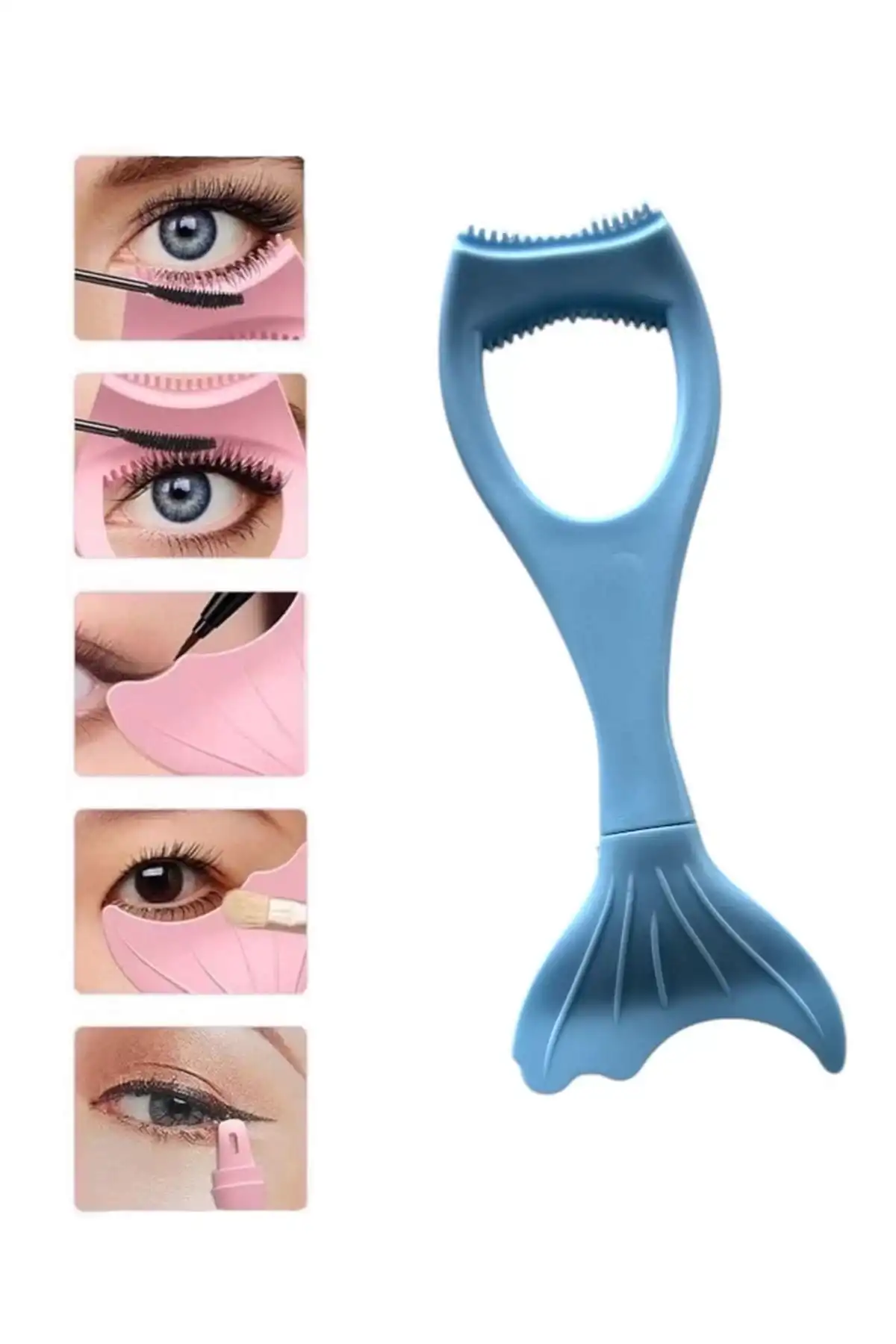 Mavi Renk Alt ve Üst Kirpik Rimel Ve Eyeliner Sürme Aparatı