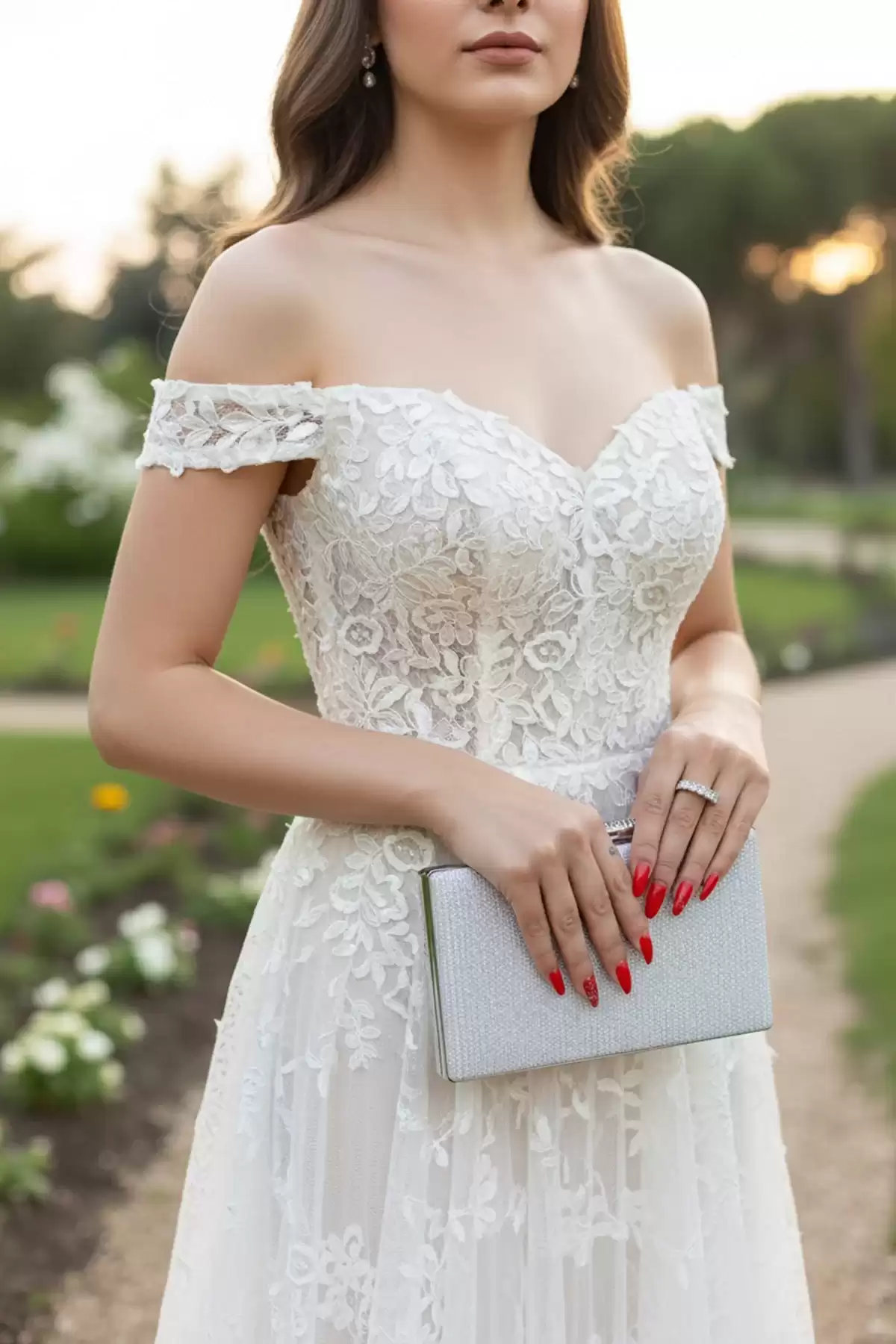Simli Gümüş Abiye Clutch Çanta – Kadın Gece Davet Portföy Çanta