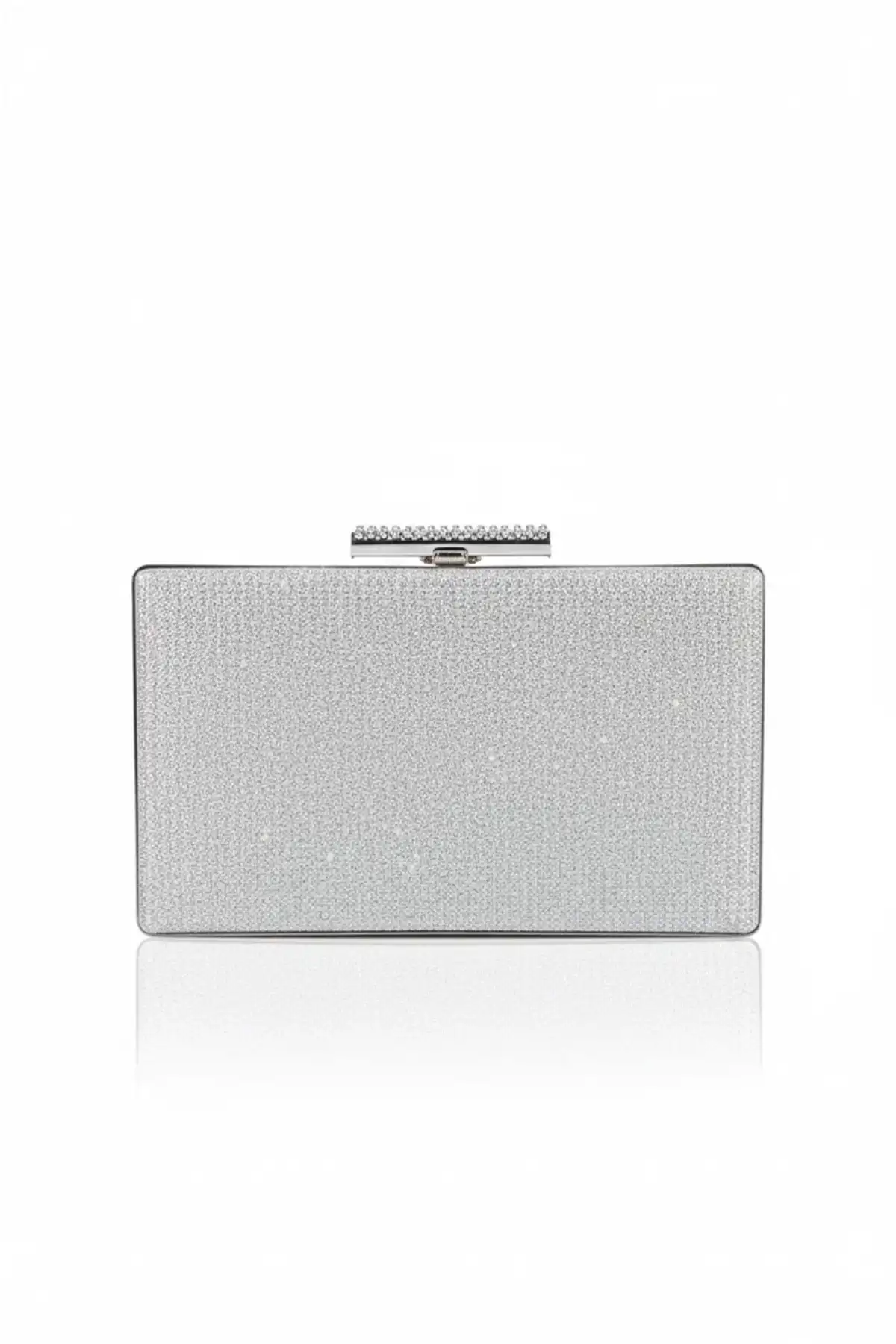 Simli Gümüş Abiye Clutch Çanta – Kadın Gece Davet Portföy Çanta