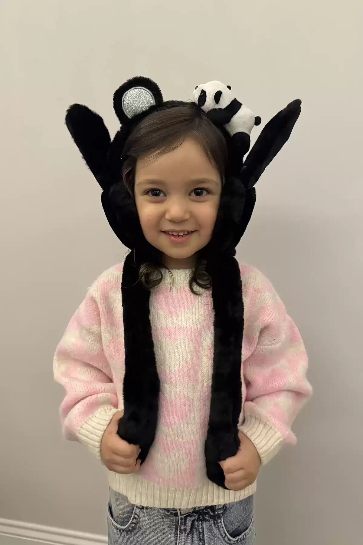 Siyah Renk Panda Figürlü Kulakları Oynayan Peluş Taç