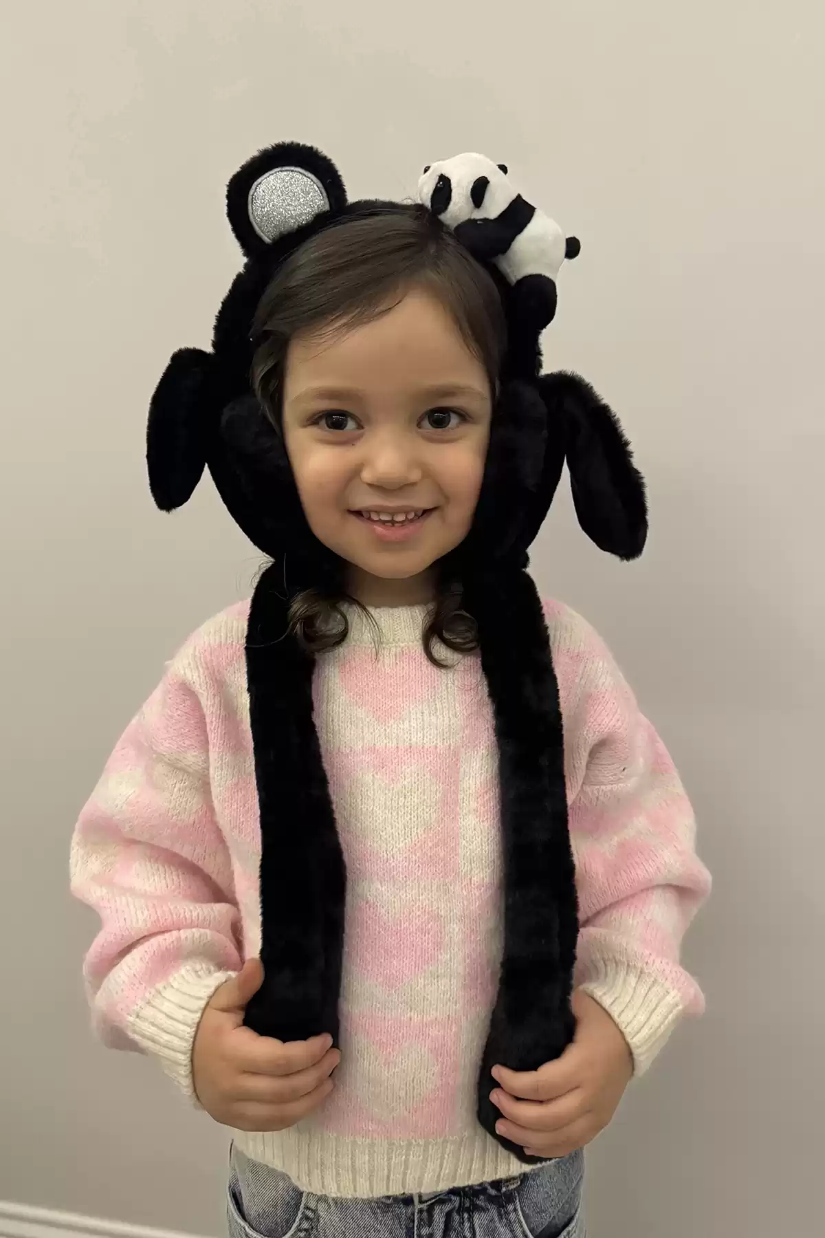 Siyah Renk Panda Figürlü Kulakları Oynayan Peluş Taç