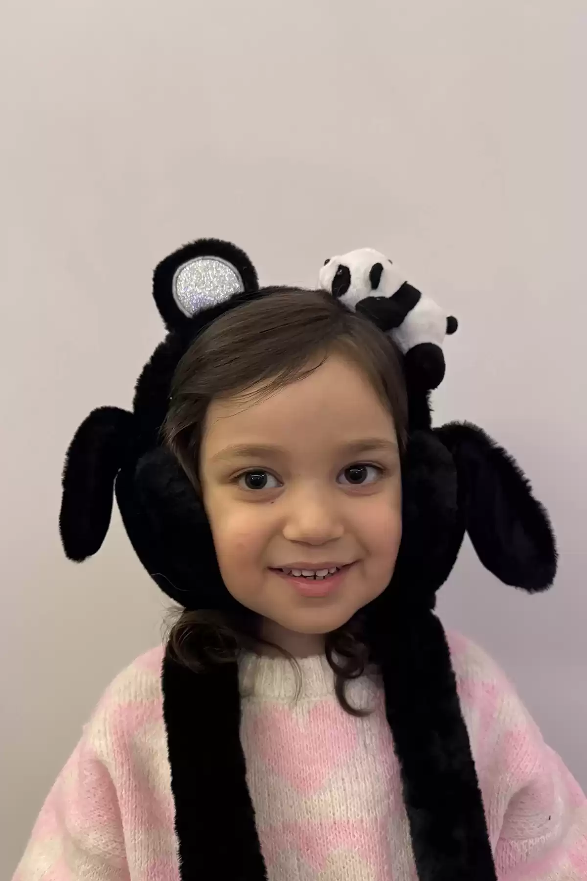 Siyah Renk Panda Figürlü Kulakları Oynayan Peluş Taç