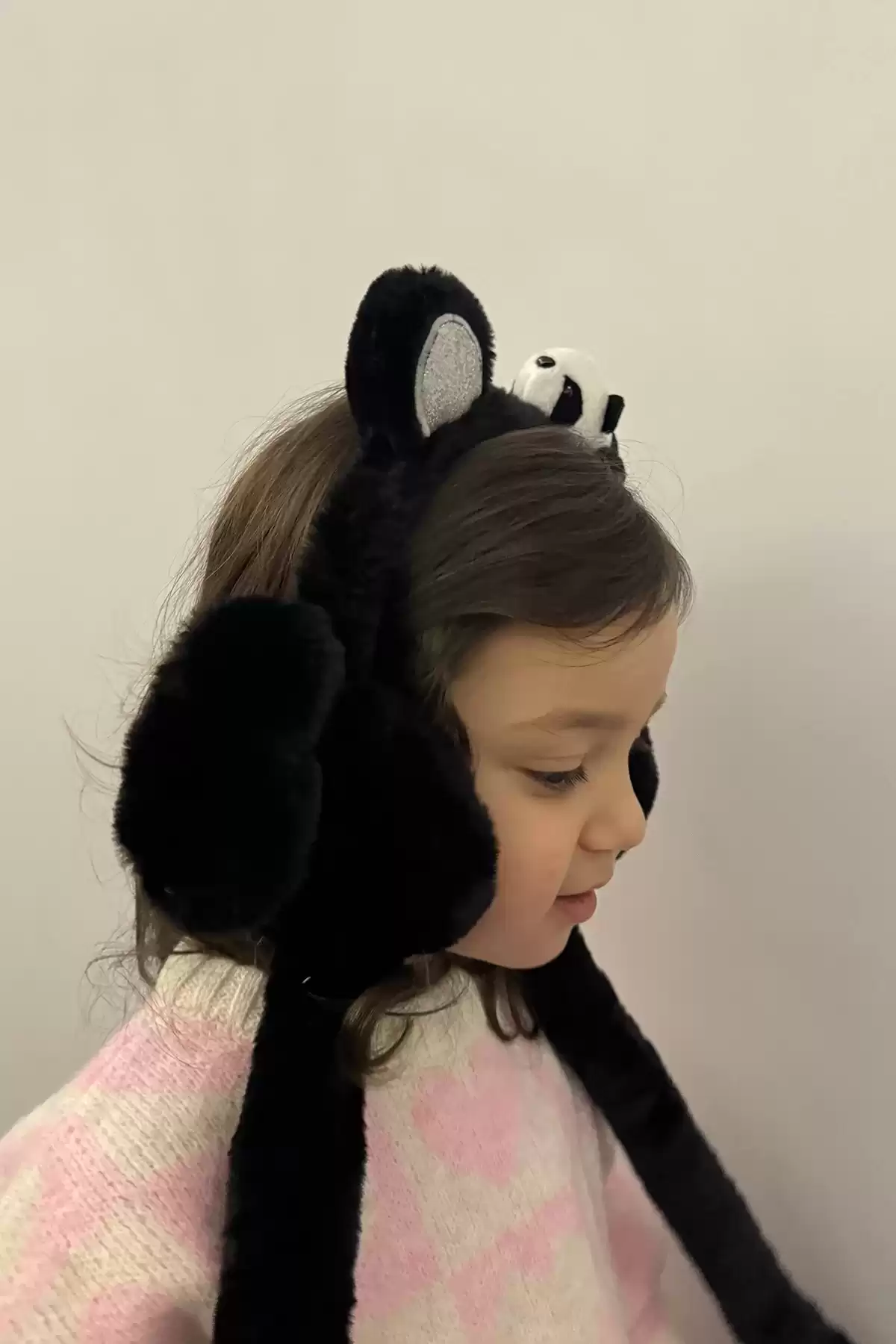 Siyah Renk Panda Figürlü Kulakları Oynayan Peluş Taç