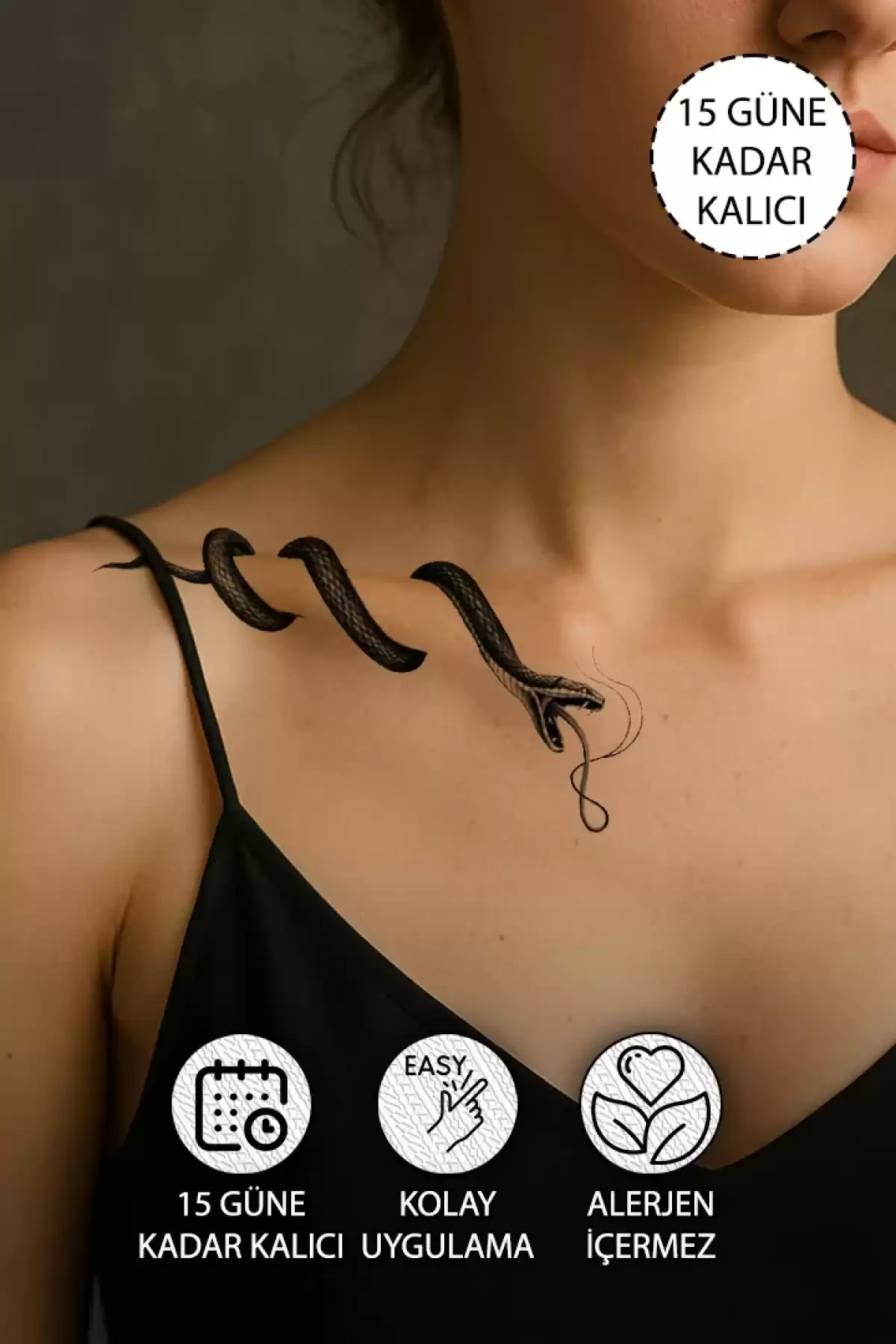 Yılan Geçici Dövme Tattoo - Anında Görünüm - Doğru Uygulanırsa 2 Haftaya Kadar Kalıcı