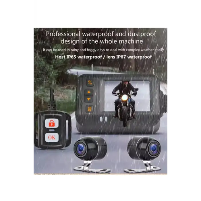 2 İnç Ekran 1080p Motosiklet Ön Ve Arka Görüş Kamerası Kumandalı Gidon Baglantılı